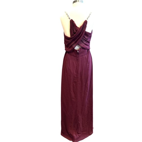 David's Bridal Long Burgundy Formal Rhinestone Accent Dress - Picture 3 of 13